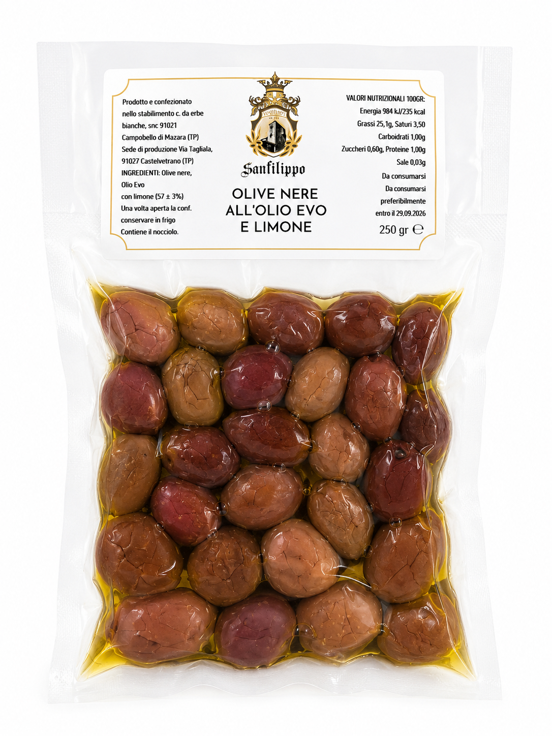 Olive Nere all’Olio EVO e Limone 250g