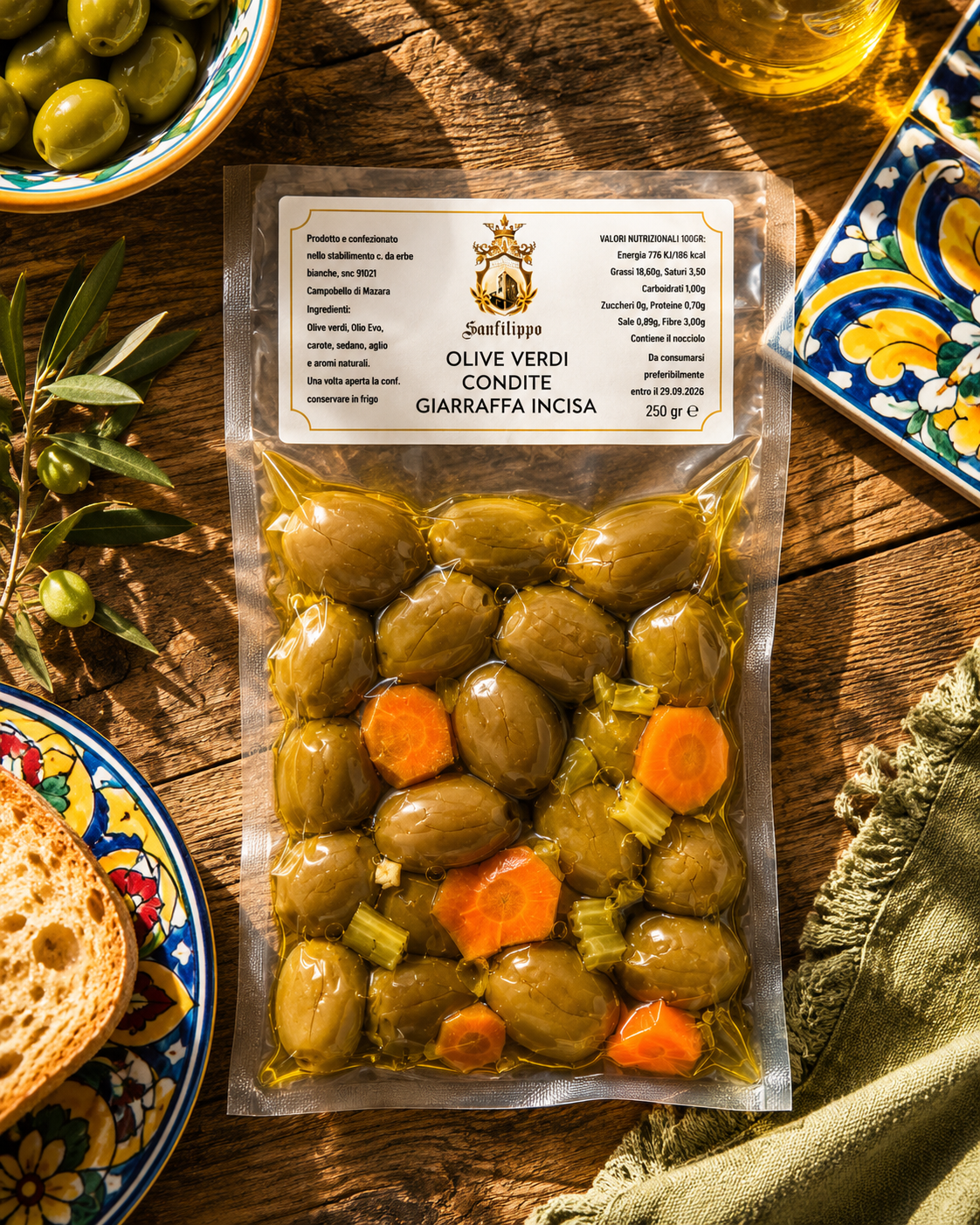 Olive Verdi Condite Giarraffa Incisa 250g - Afbeelding 2