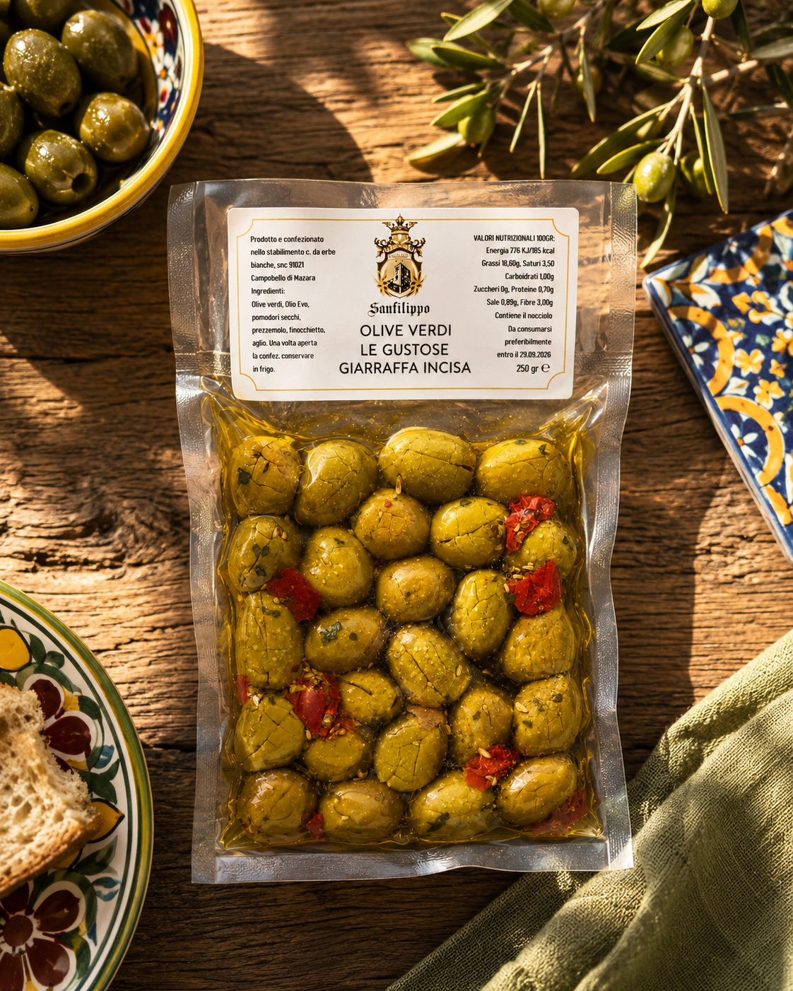 Olive Verdi “Le Gustose” Giarraffa Incisa 250g - Afbeelding 2