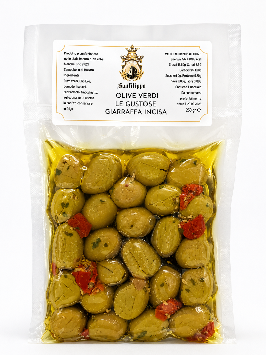 Olive Verdi “Le Gustose” Giarraffa Incisa 250g