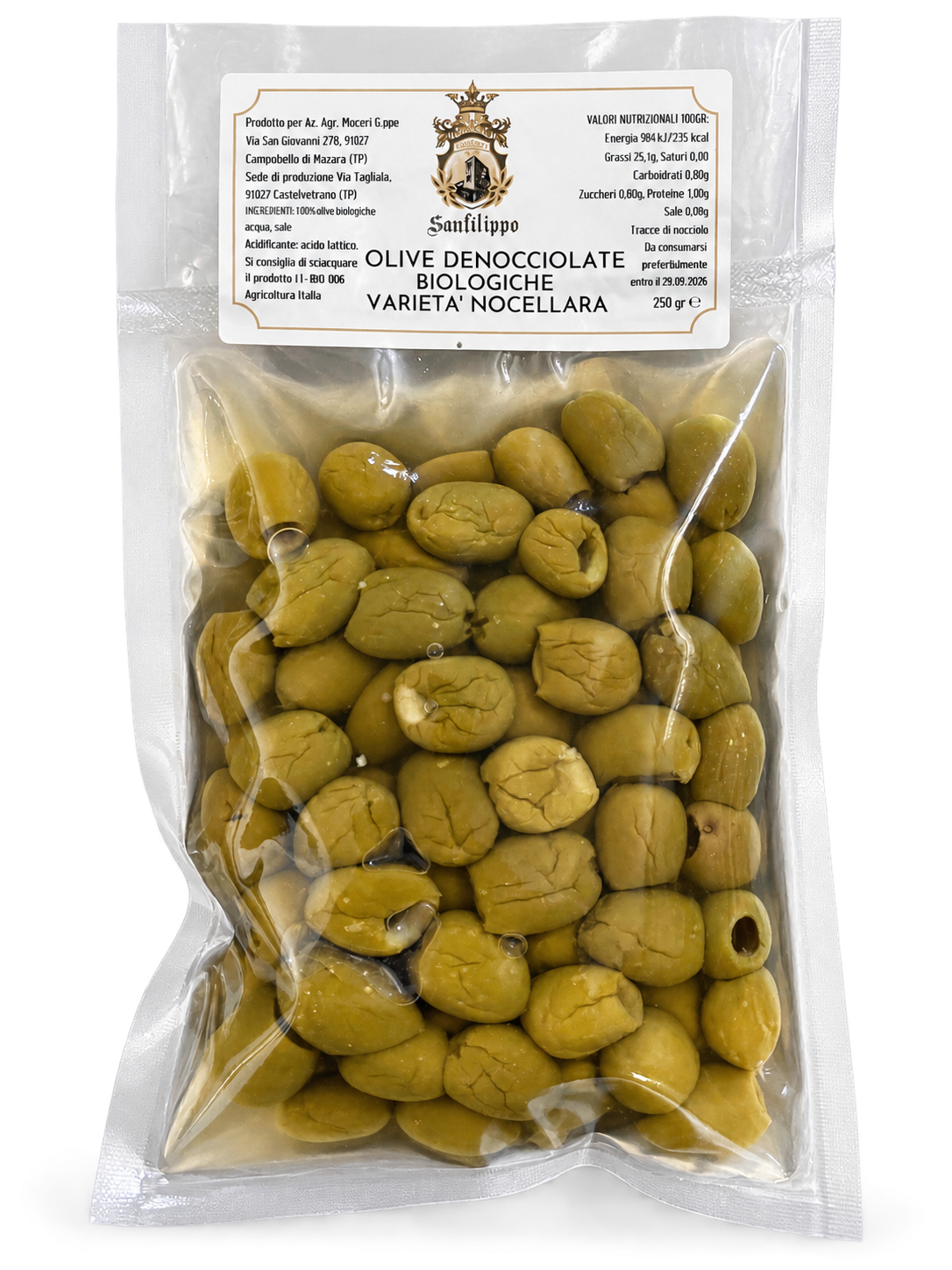 Olive Denocciolate Biologiche Varietà Nocellara 250g